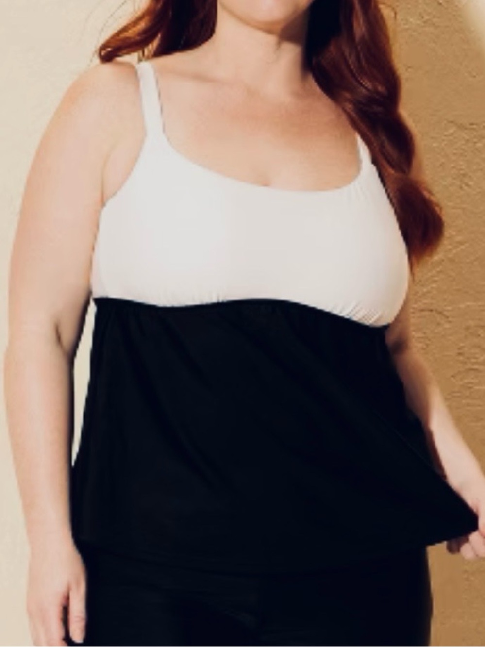 Shade & Shore White & Black Color Block Tankini Swim Top